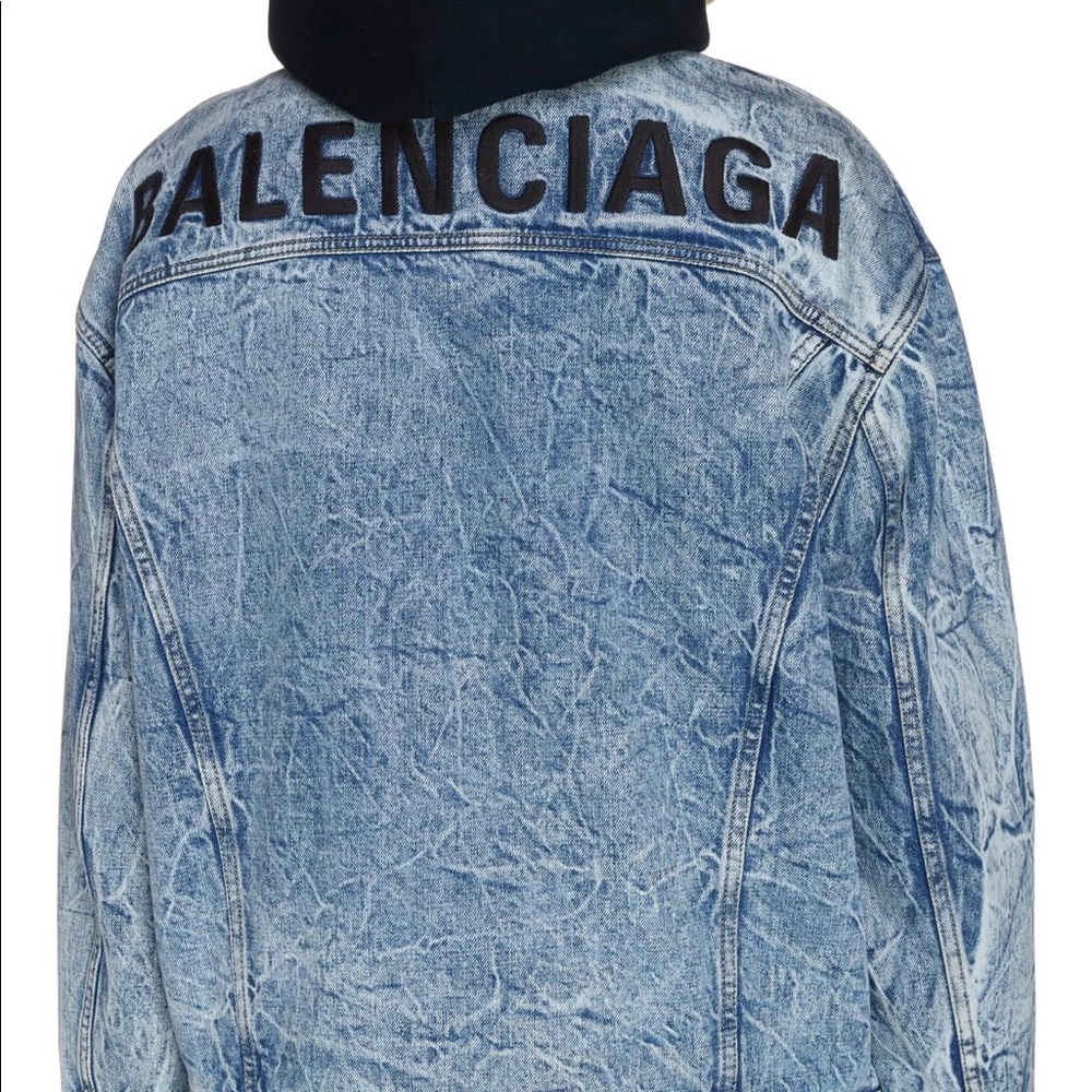 Balenciaga Crinkle Wash Logo Denim Jacket - 40